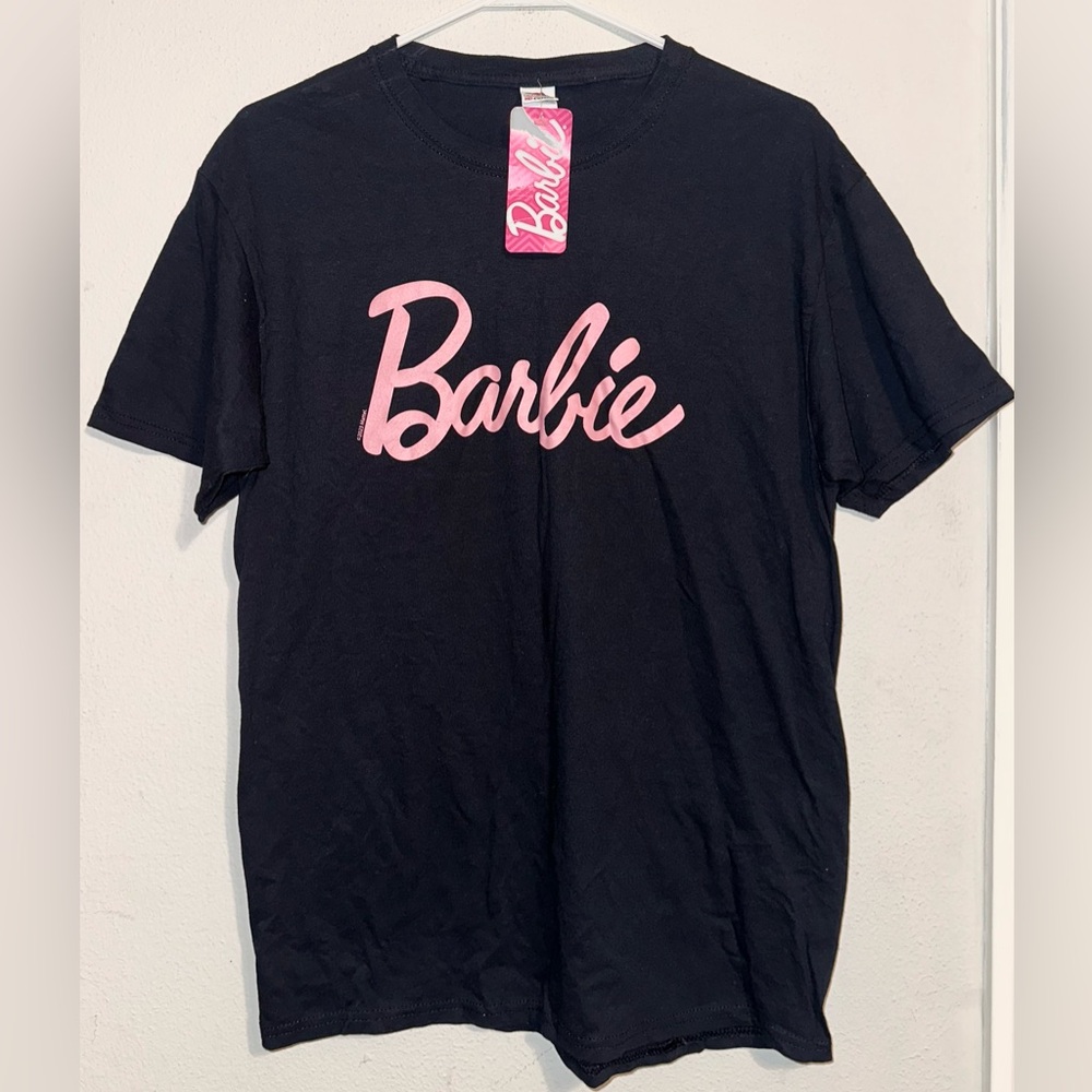 Barbie Black Tee with Pink Barbie Script NWT